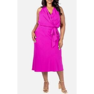 NWT Premier Amour Sleeveless V-Neck Magenta Midi Dress Plus Size 14